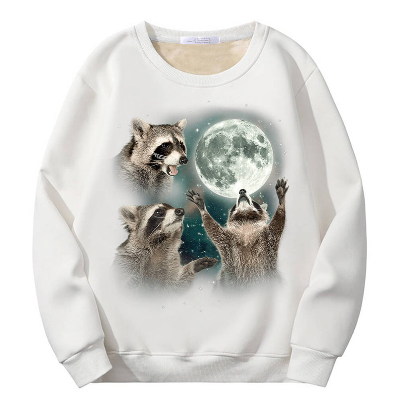 Racoons howling at the Moon Crew Collar Sweatshirt