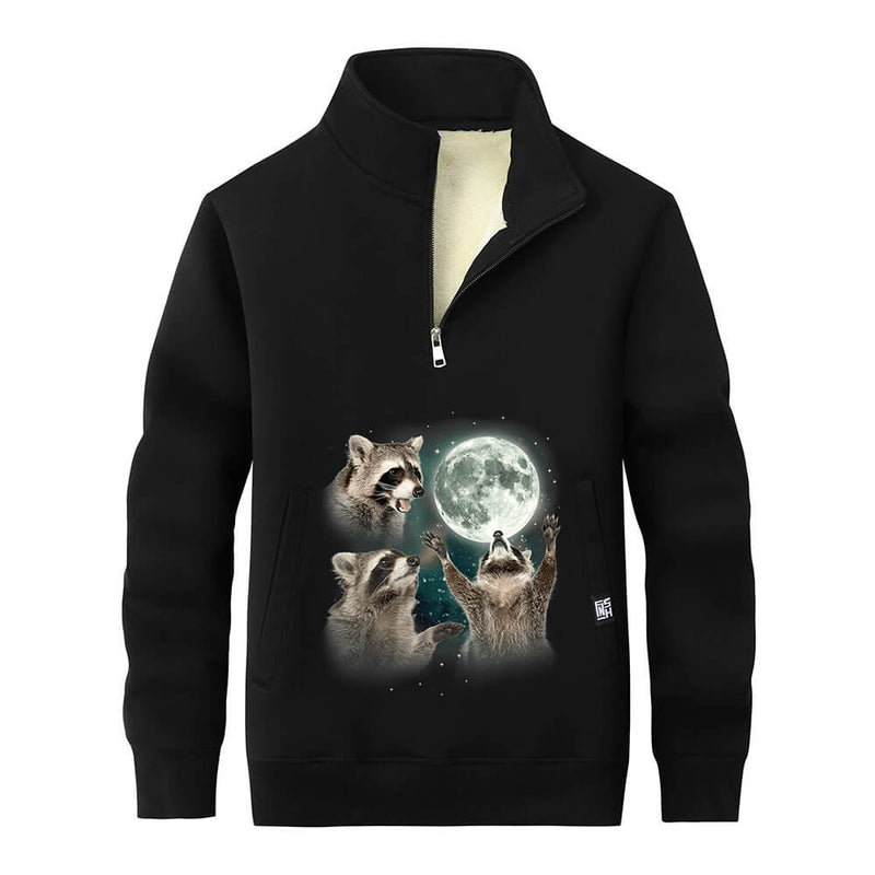 Racoons howling at the Moon Stand Collar Zip Sweatshirt 01 | Gthic.com