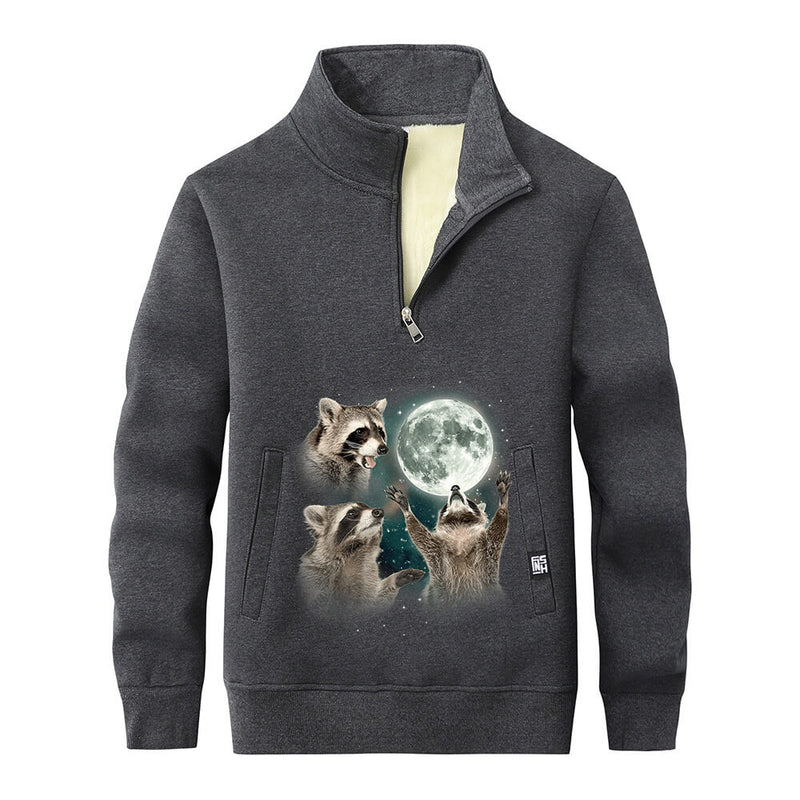 Racoons howling at the Moon Stand Collar Zip Sweatshirt 02 | Gthic.com