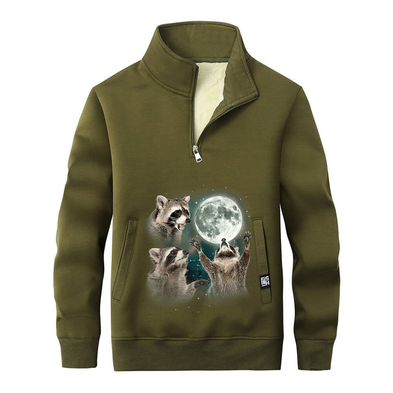 Racoons howling at the Moon Stand Collar Zip Sweatshirt