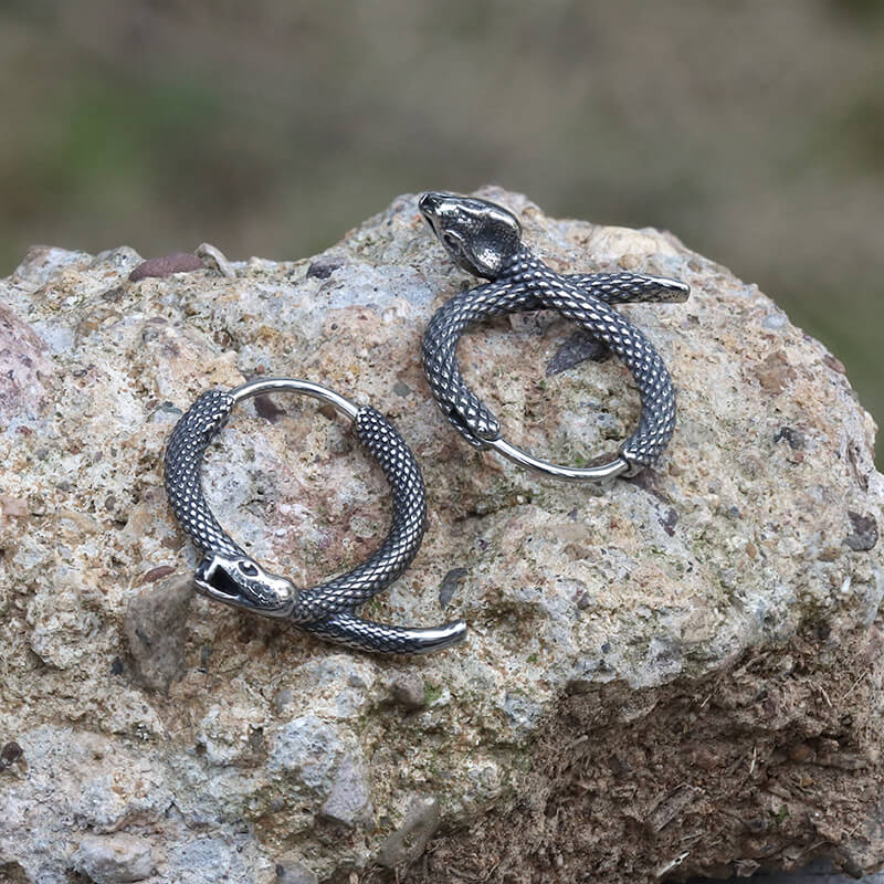 Rattlesnake Stainless Steel Snake Earrings | Gthic.com