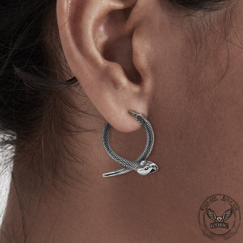 Rattlesnake Stainless Steel Snake Earrings | Gthic.com