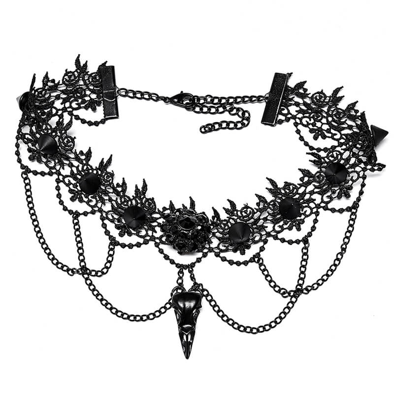 Raven Skull Flower Polyester Gothic Choker Necklace