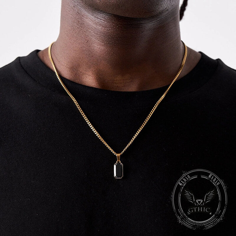 Rectangular Black Zircon Cuban Chain Stainless Steel Pendant | Gthic.com