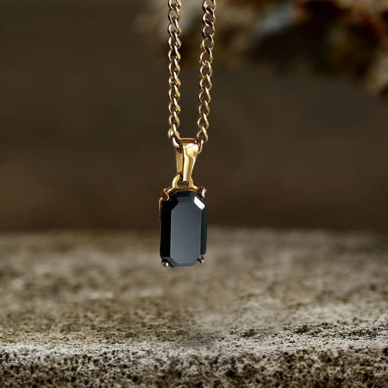 Rectangular Black Zircon Cuban Chain Stainless Steel Pendant | Gthic.com