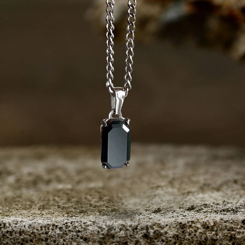 Rectangular Black Zircon Cuban Chain Stainless Steel Pendant | Gthic.com
