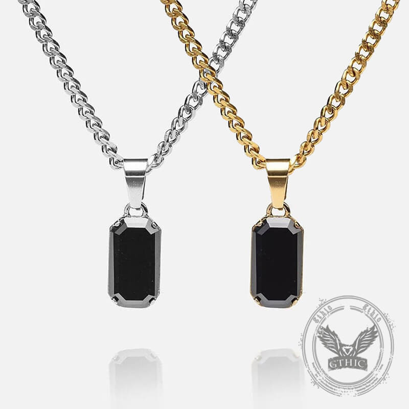 Rectangular Black Zircon Cuban Chain Stainless Steel Pendant | Gthic.com