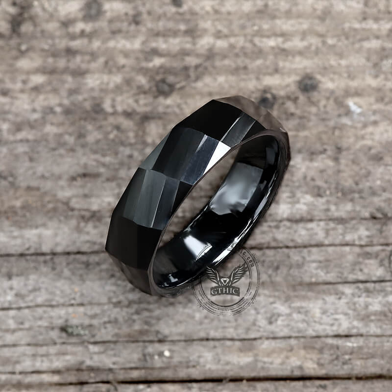 Rectangular Faceted Engagement Ceramic Ring