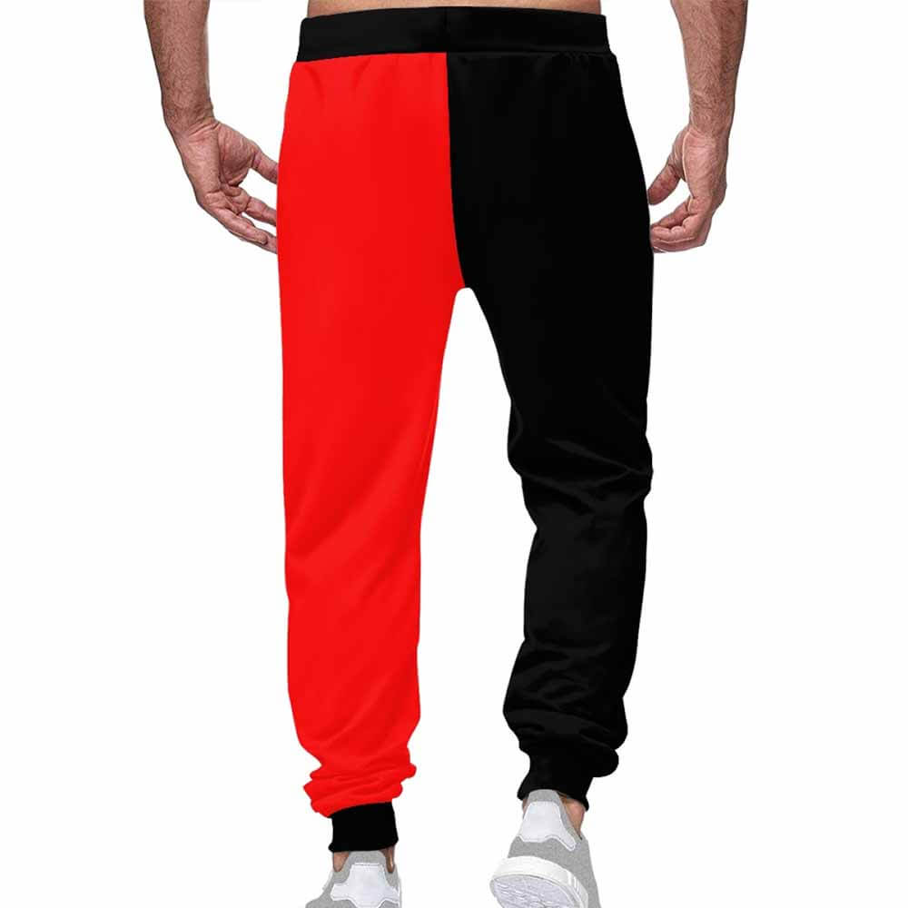 Red And Black Casual Elastic Drawstring Pants