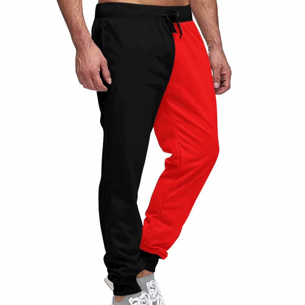 Red And Black Casual Elastic Drawstring Pants