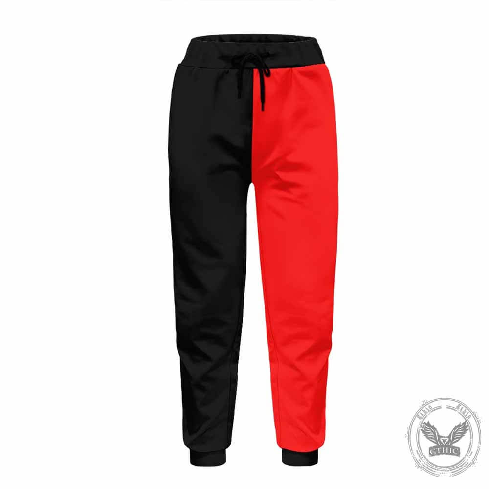 Red And Black Casual Elastic Drawstring Pants