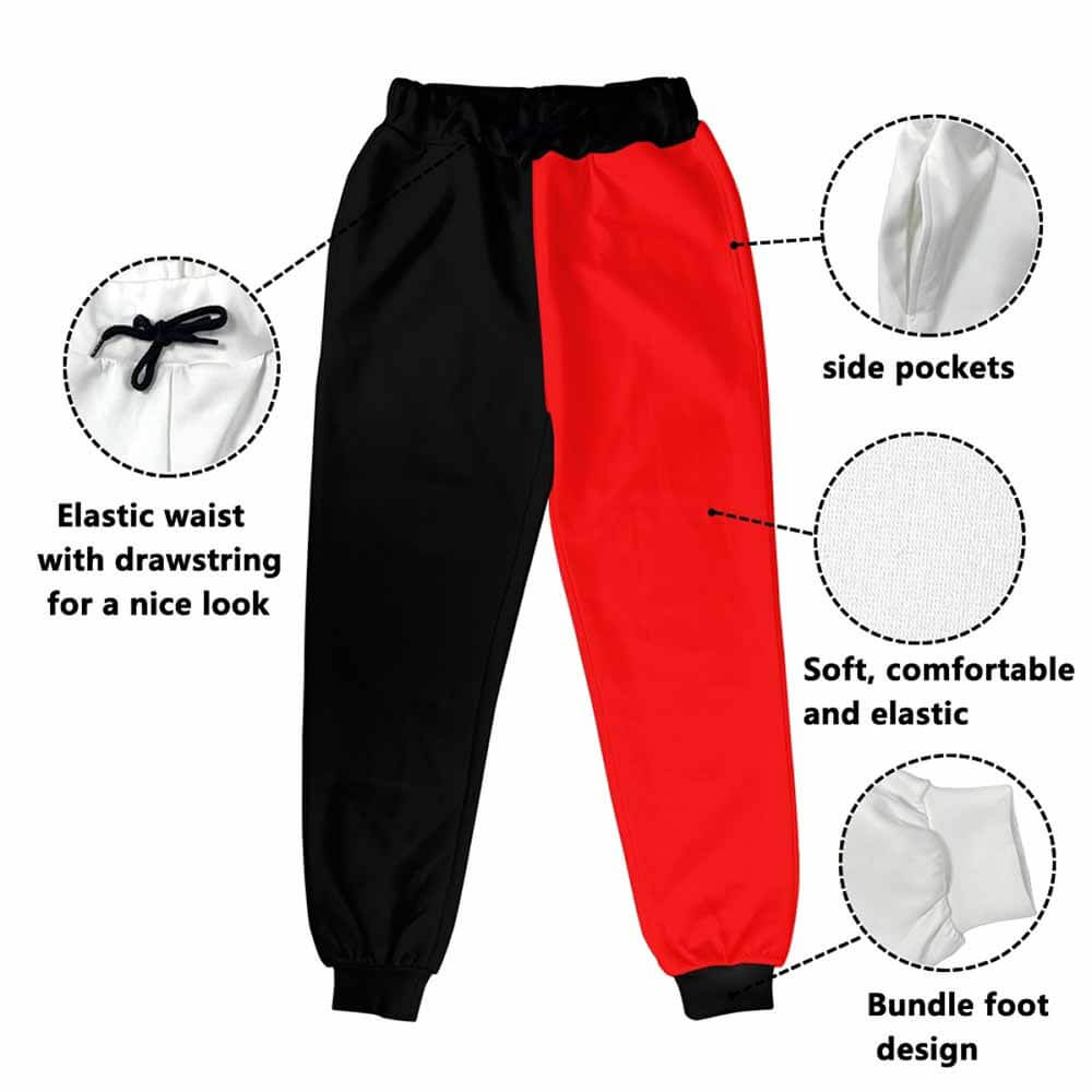 Red And Black Casual Elastic Drawstring Pants