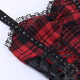 Red And Black Plaid Lace-Up Dress