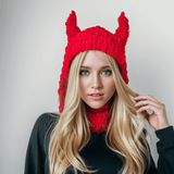  Red Devil Horns Knit Balaclava Hat | Gthic.com