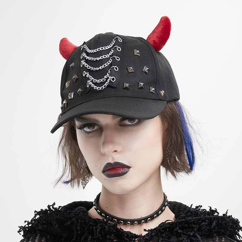 Red Devil Horns Studded Cap | Gthic.com