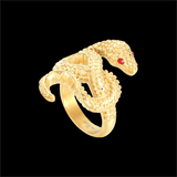 Anillo animal de acero inoxidable con serpiente de ojos rojos