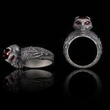 Red Eyed Demon Skull Sterling Silver Ring | Gthic.com