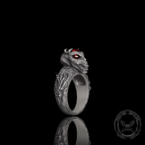 Red Eyed Demon Skull Sterling Silver Ring | Gthic.com