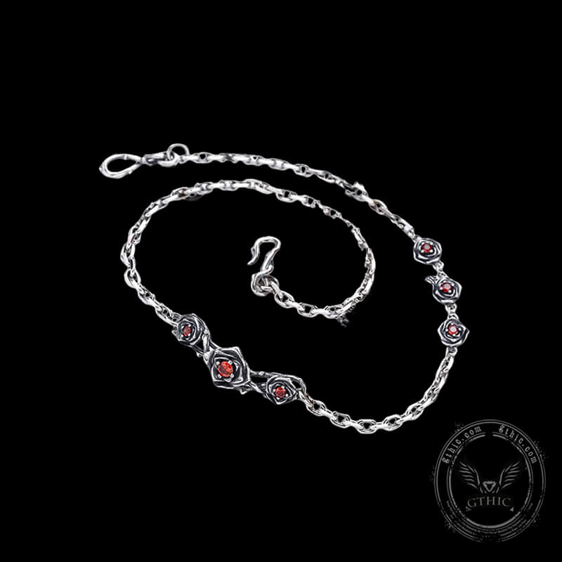 Red Gem-Set Roses Sterling Silver Necklace | Gthic.com