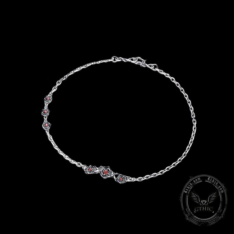 Red Gem-Set Roses Sterling Silver Necklace | Gthic.com