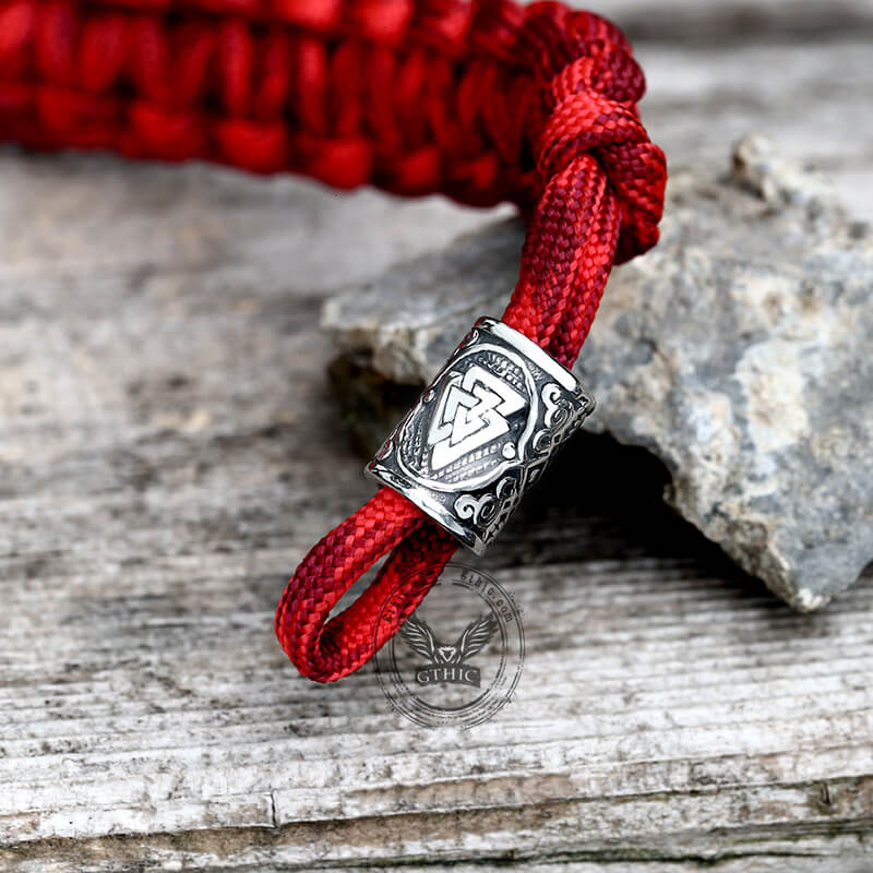 Red Thor’s Hammer Valknut Stainless Steel Paracord Bracelet | Gthic.com