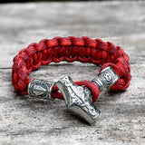 Red Thor’s Hammer Valknut Stainless Steel Paracord Bracelet | Gthic.com