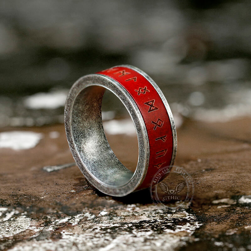 Red Wood Runes Stainless Steel Viking Ring | Gthic.com