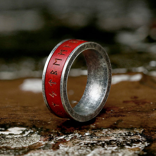 Red Wood Runes Stainless Steel Viking Ring | Gthic.com