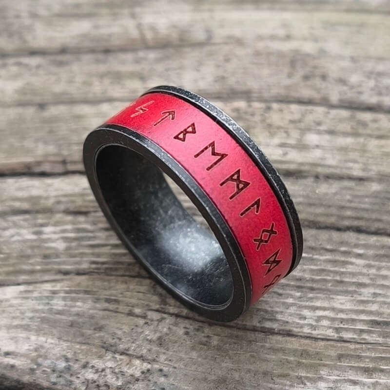 Red Wood Runes Stainless Steel Viking Ring | Gthic.com