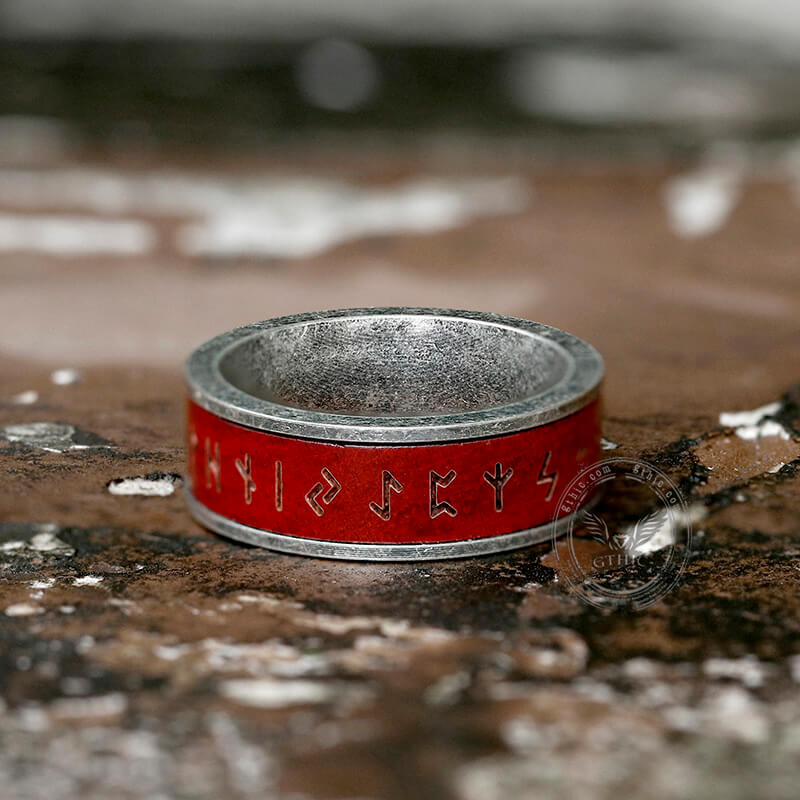 Red Wood Runes Stainless Steel Viking Ring | Gthic.com