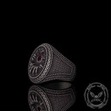 Red Zircon Eye Skull Hand Punk Sterling Silver Ring | Gthic.com