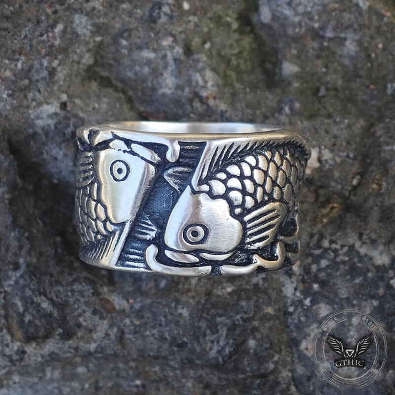 Relief Fish Sterling Silver Ring |Gthic.com