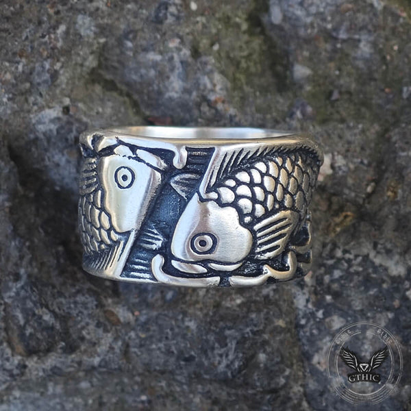 Relief Fish Sterling Silver Ring |Gthic.com