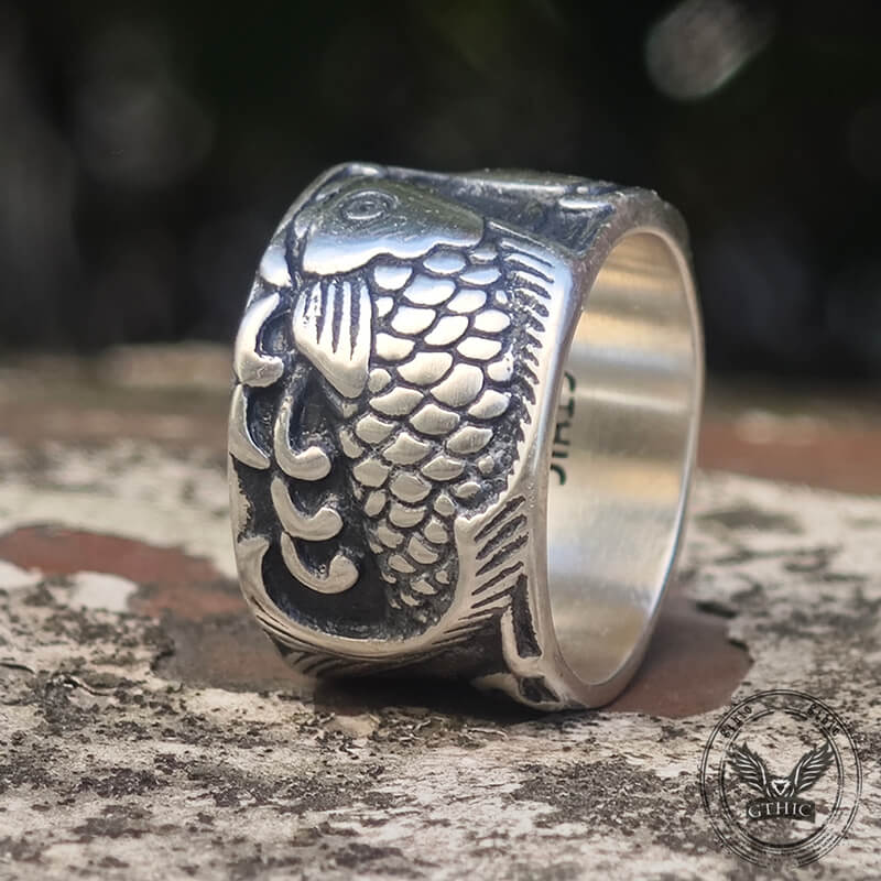 Relief Fish Sterling Silver Ring |Gthic.com