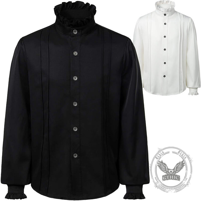 Renaissance Victorian Stand Collar Pleated Pirate Shirt | Gthic.com