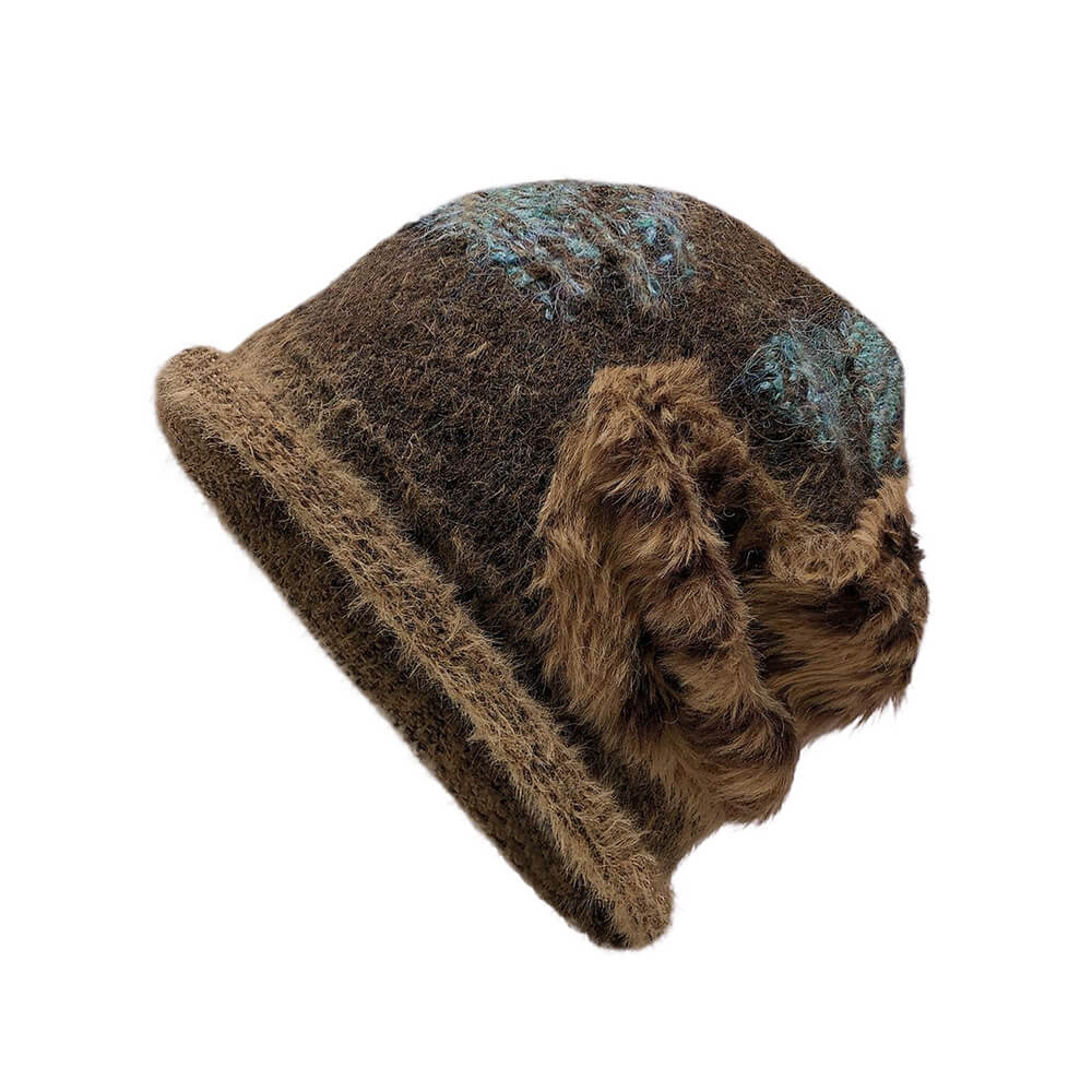 Retro All-Match Colorblock Plush Beanie Hat
