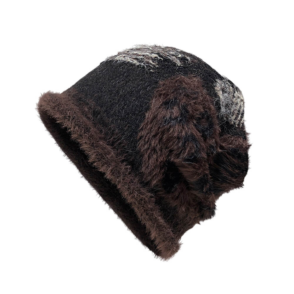 Retro All-Match Colorblock Plush Beanie Hat