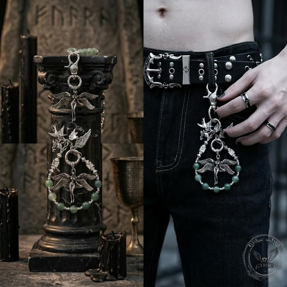 Retro Angel Wings Matte Beaded Alloy Pants Chain | Gthic.com