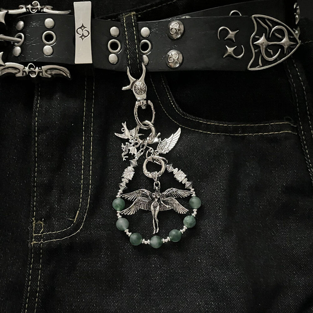 Retro Angel Wings Matte Beaded Alloy Pants Chain | Gthic.com