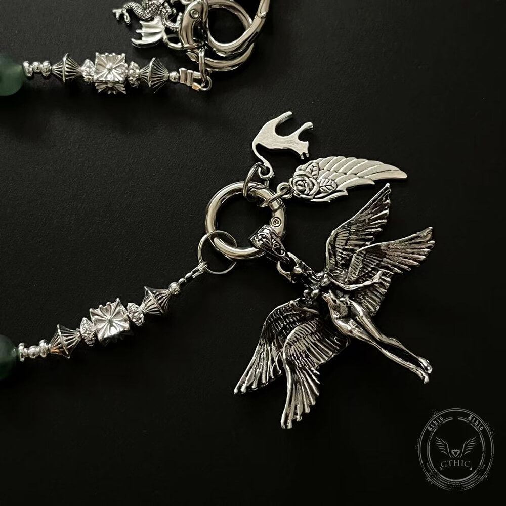 Retro Angel Wings Matte Beaded Alloy Pants Chain | Gthic.com