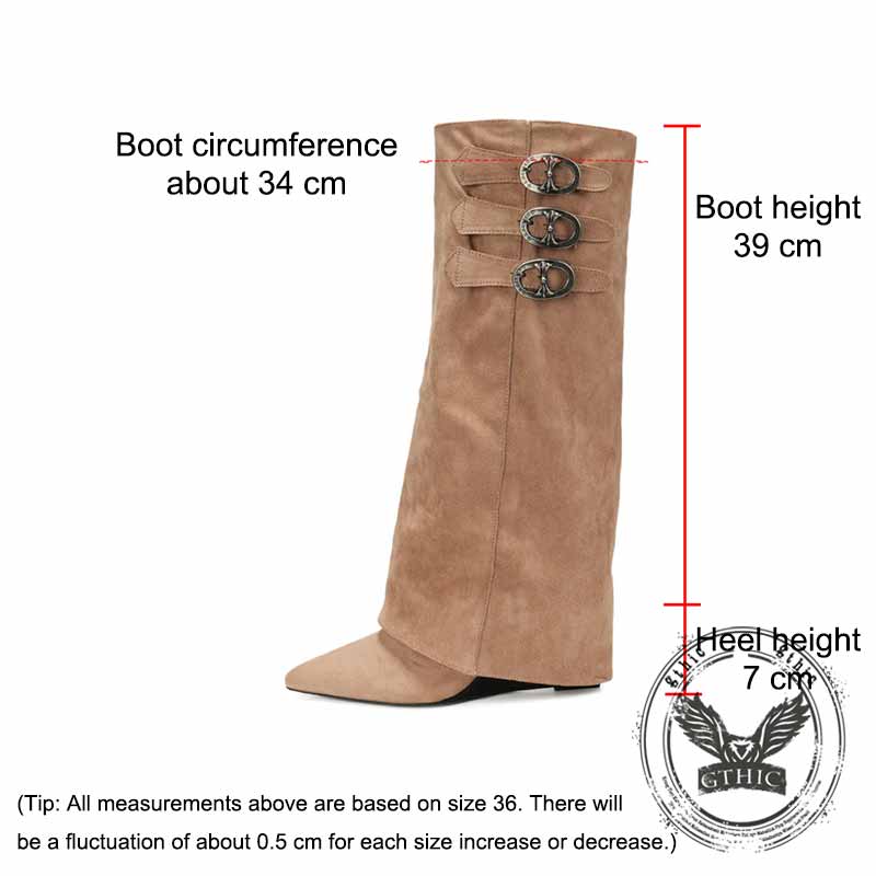 Retro Belt Buckle Design Pointed Toe Long Tube Boots