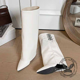 Retro Belt Buckle Design Pointed Toe Long Tube Boots