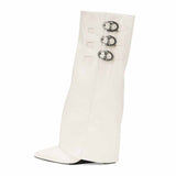 Retro Belt Buckle Design Pointed Toe Long Tube Boots