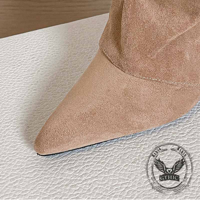 Retro Belt Buckle Design Pointed Toe Long Tube Boots