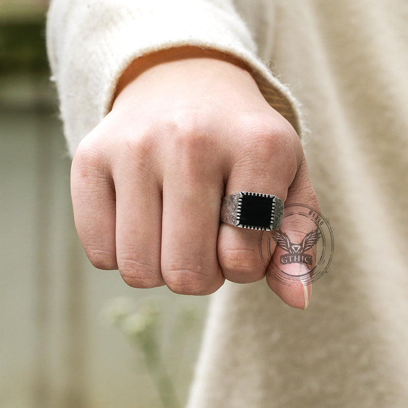 Retro Black Square Stainless Steel Ring | Gthic.com