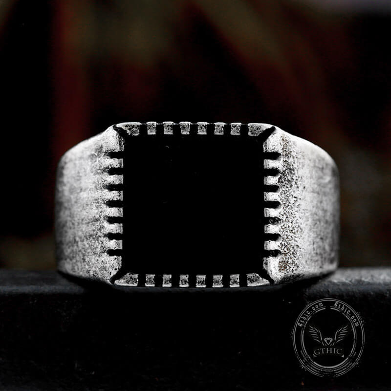 Retro Black Square Stainless Steel Ring | Gthic.com