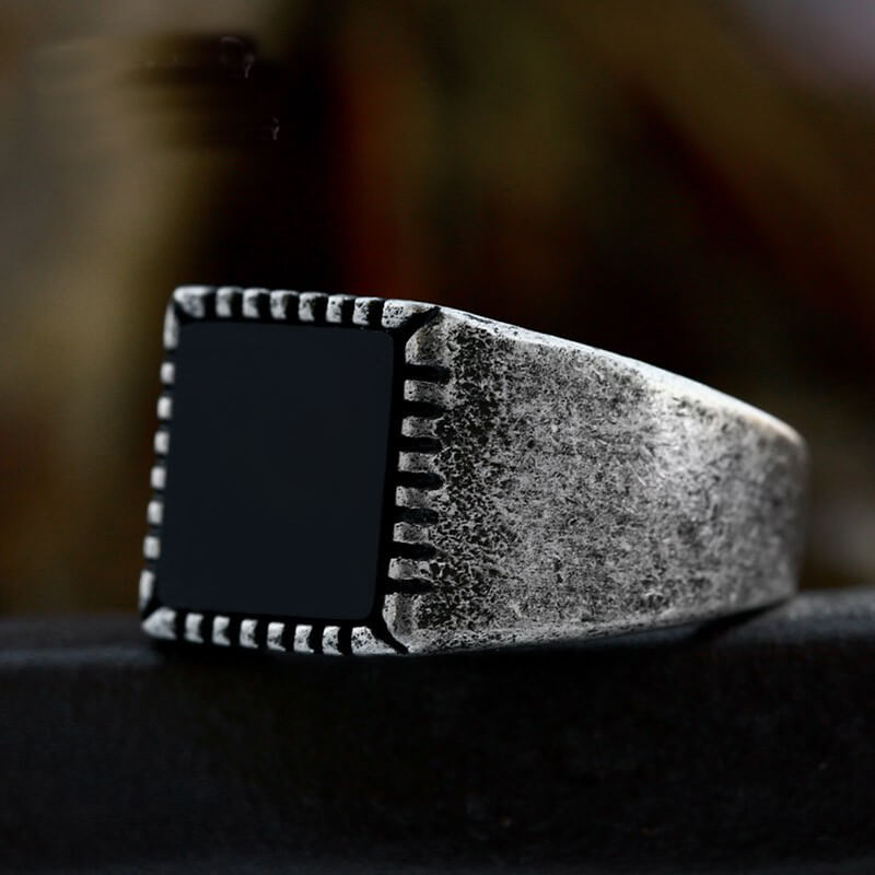 Retro Black Square Stainless Steel Ring | Gthic.com