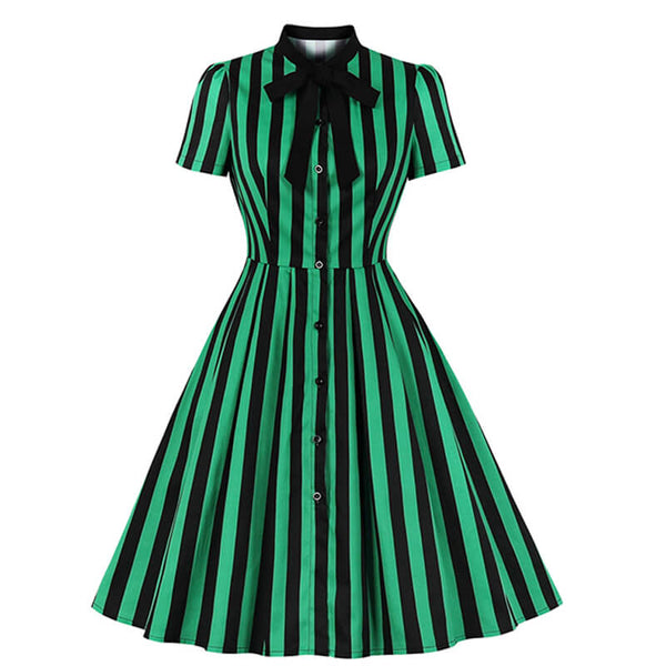 Retro Black Striped Button Youth Dress | Gthic.com