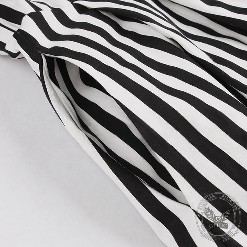 Retro Black Striped Button Youth Dress