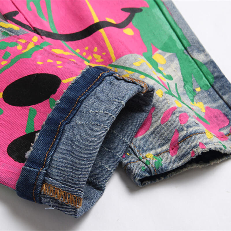 Retro Blue Graffiti Printed Cotton Pants | Gthic.com